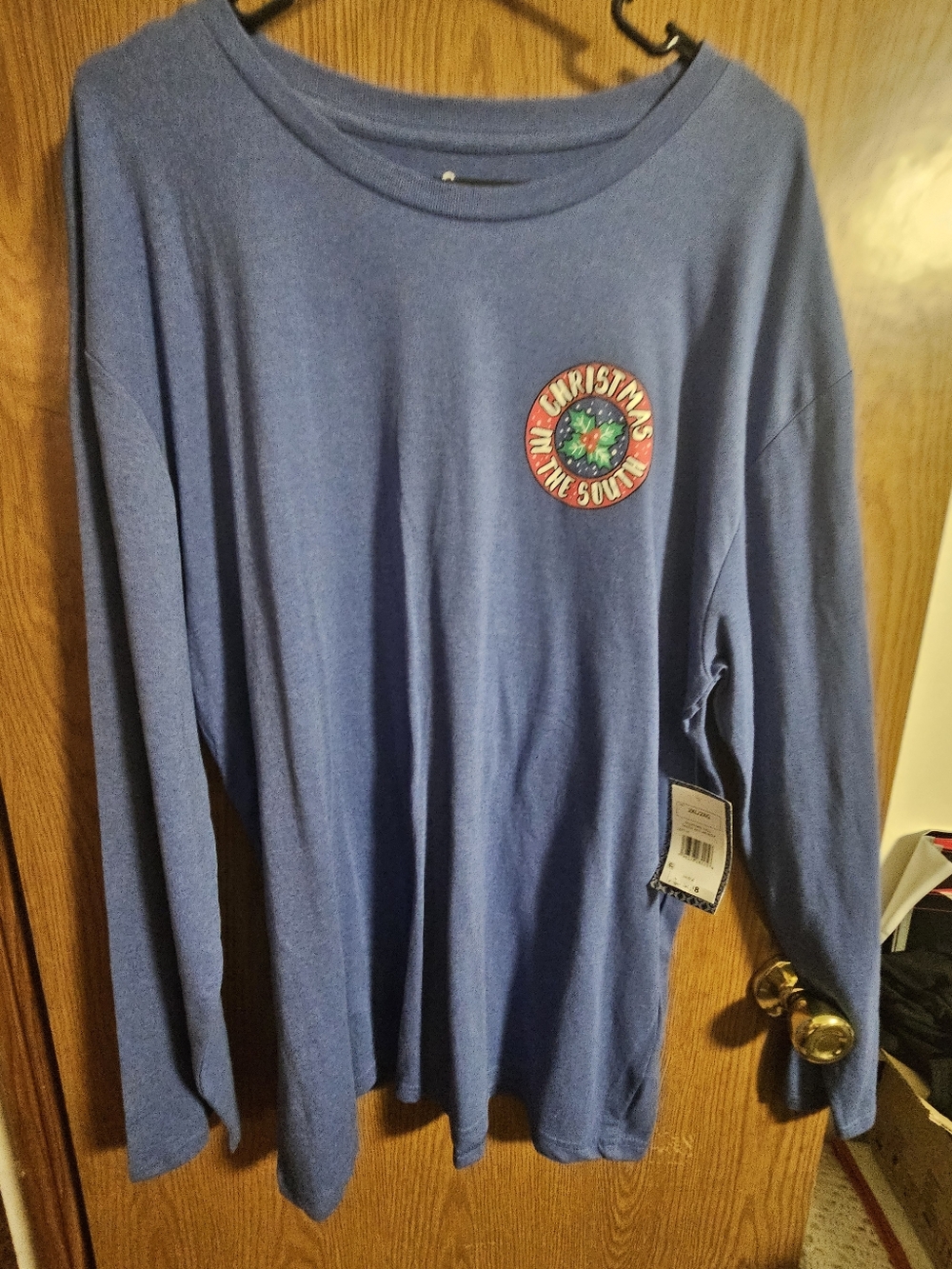 Blue Long Sleeve Tee with Christmas Patch